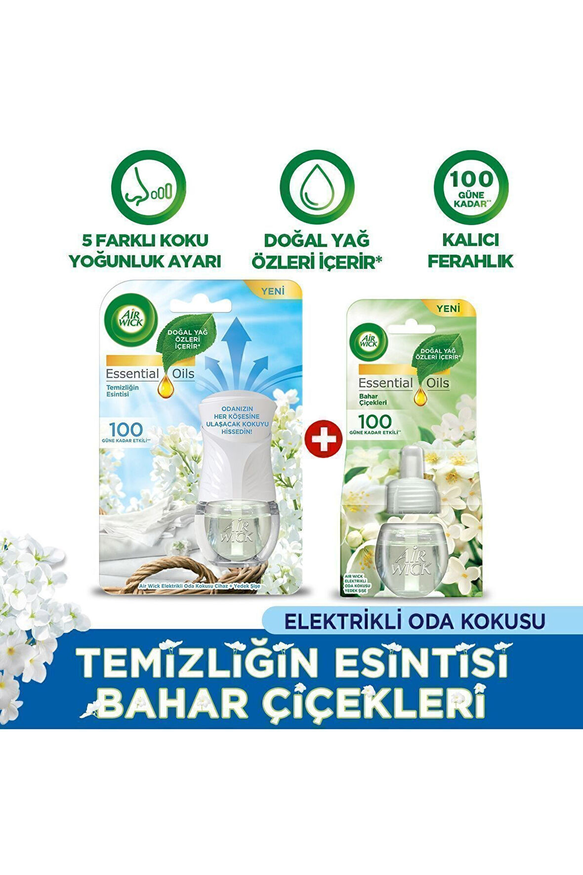 Air Wick Elektrikli Oda Kokusu Temizliğin Esintisi Kit + Yedek Şişe Bahar Çiçekleri-Esansiyel Yağlar