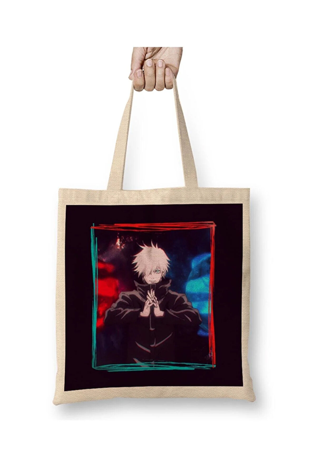 Satoru Gojo Jujutsu Kaisen Domain Beyaz Bez Çanta Uzun Saplı Alışveriş Çantası Plaj Çantası