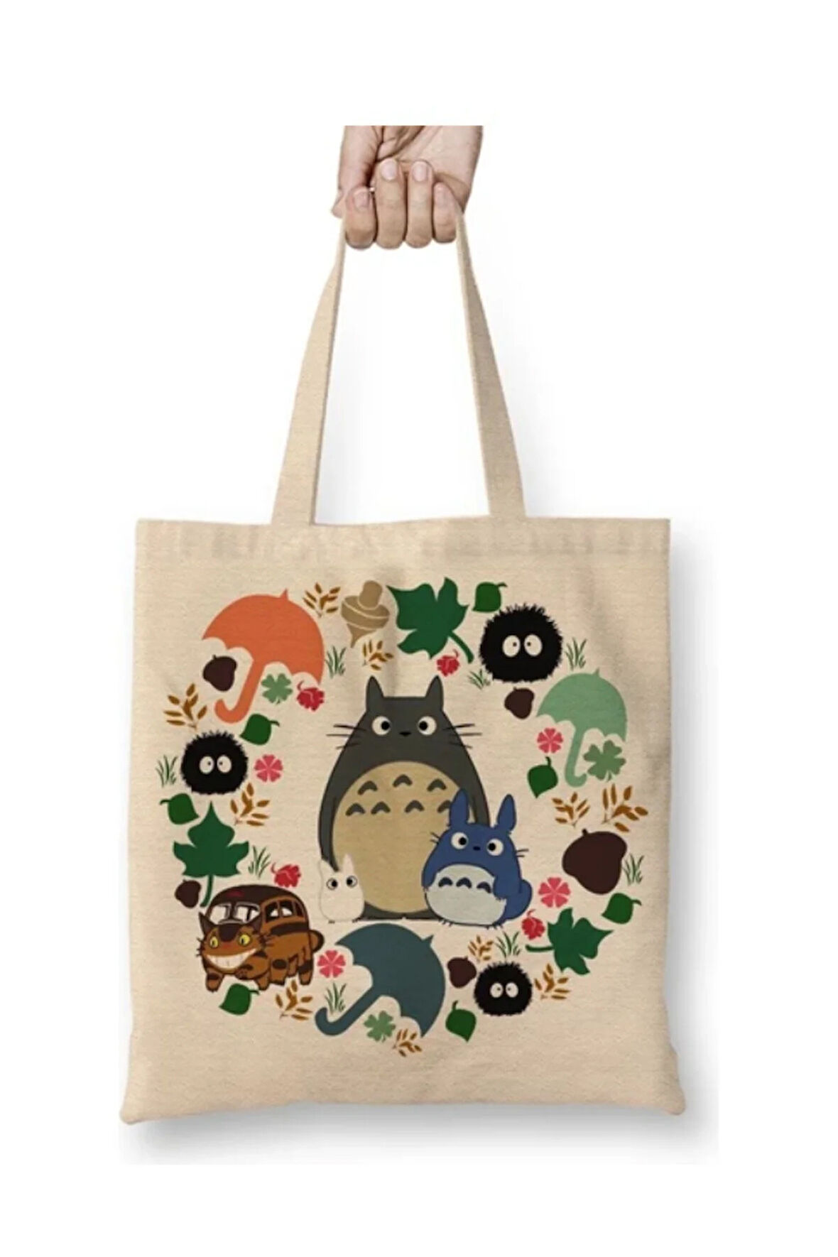 Totoro Beyaz Bez Çanta Uzun Saplı Alışveriş Çantası Plaj Çantası