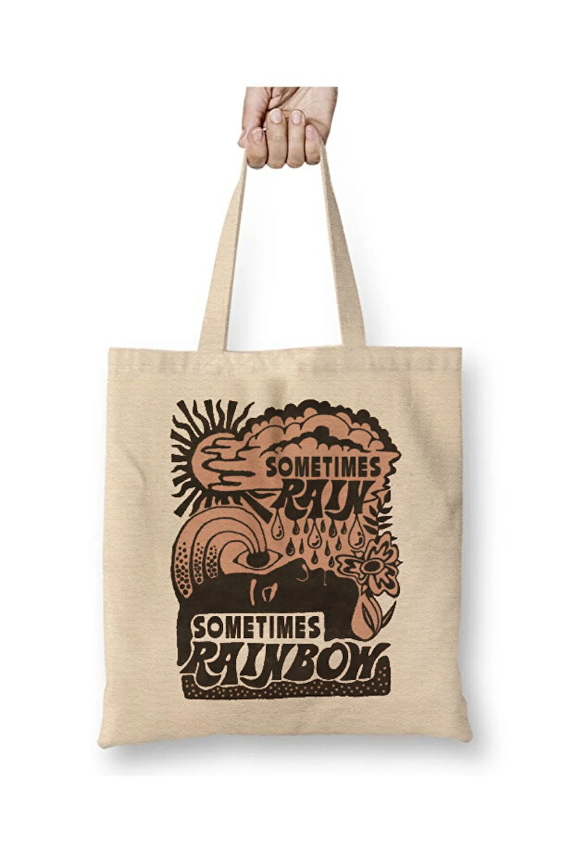 Sometimes Rainbow Beyaz Bez Çanta Uzun Saplı Alışveriş Çantası Plaj Çantası
