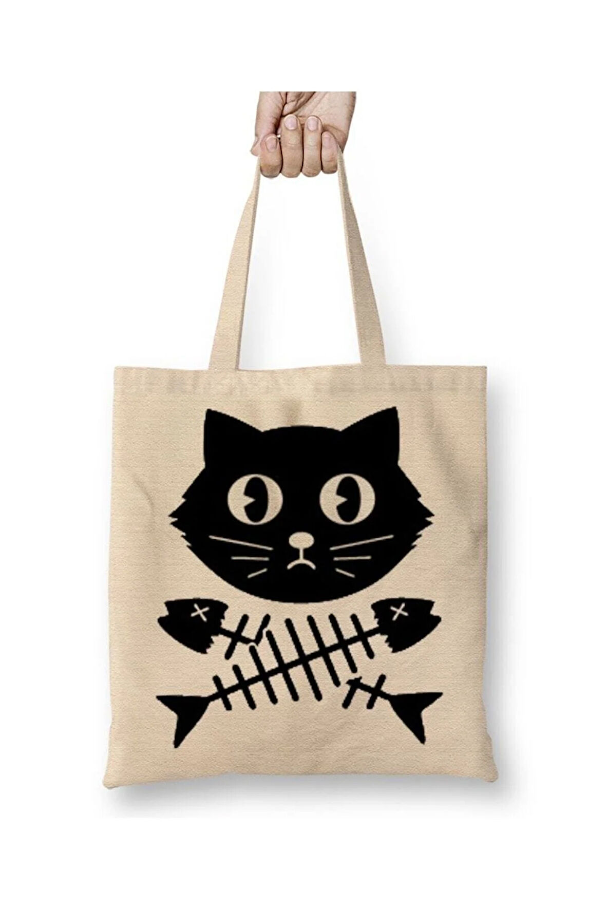 Kill All Men Kedi Cats Beyaz Bez Çanta Uzun Saplı Alışveriş Çantası Plaj Çantası