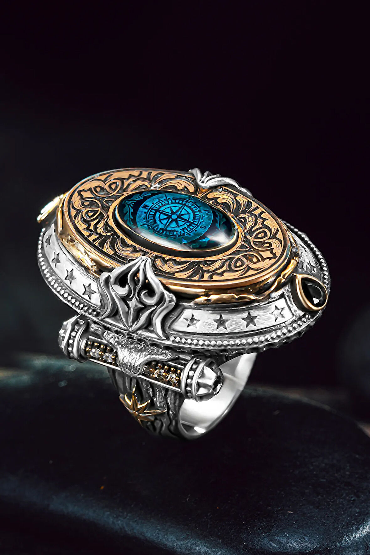 Erkek Gümüş Yüzük - Özel Tasarım Pusula Model Erkek Zihgir Yüzük