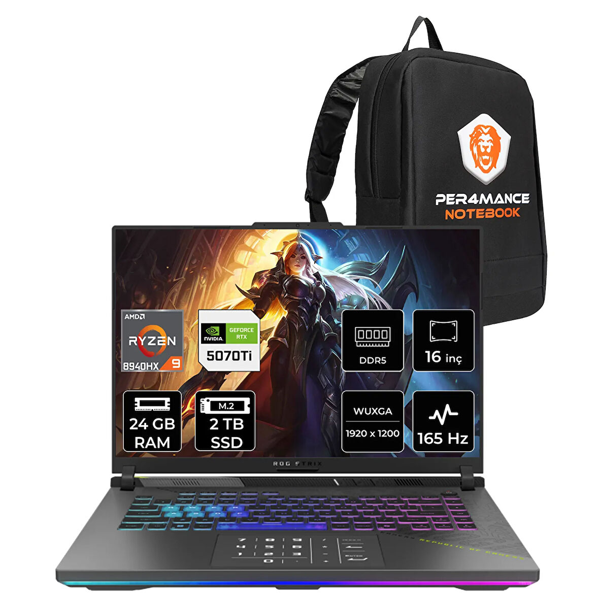 ASUS Rog Strix G16 R9 8940HX 24GB 2TB SSD RTX5070Ti/12GB 140W 16" WUXGA FDOS Gaming Laptop G614PR