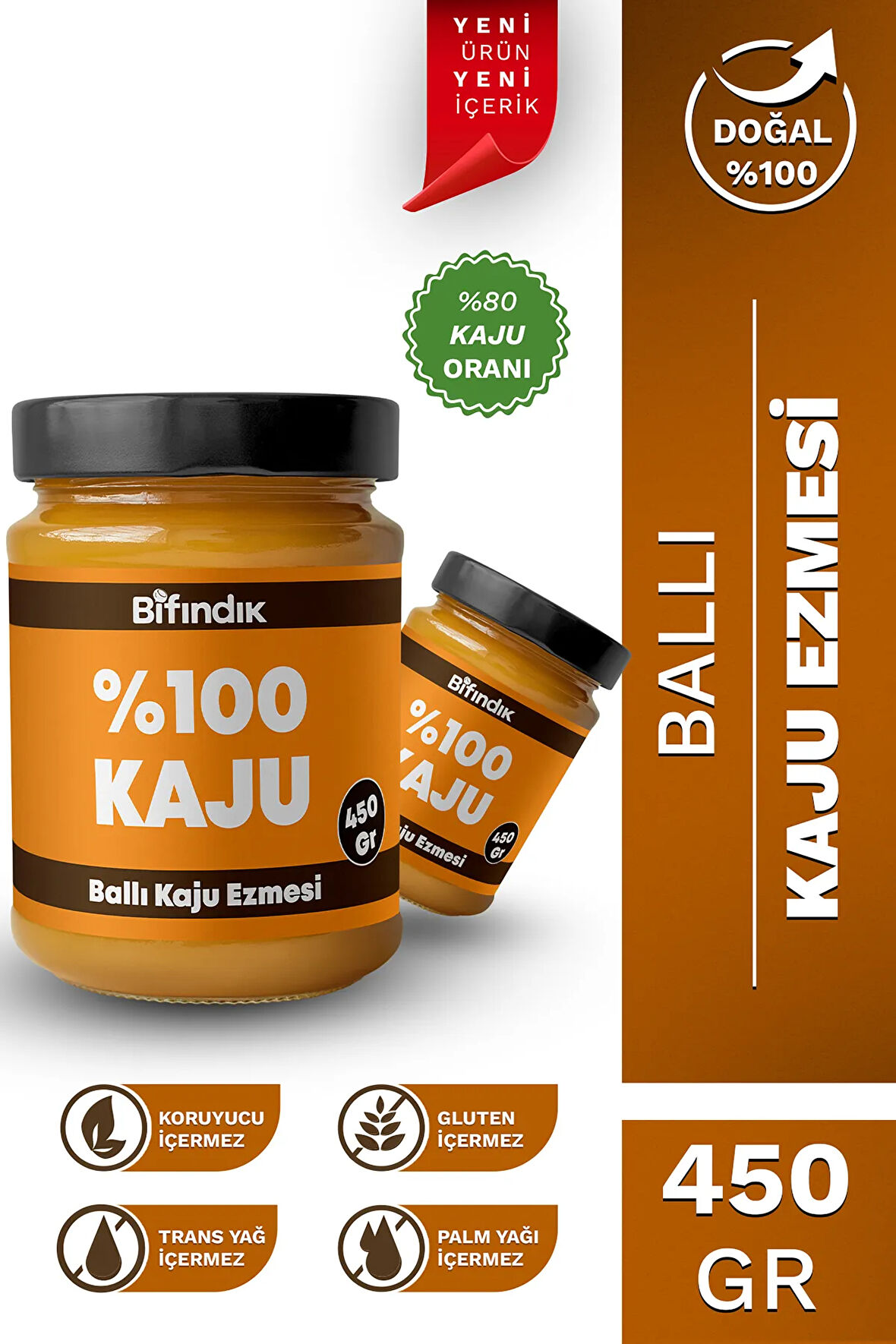 Ballı Kaju Ezmesi Katkısız Taze Çekim Doğal Sürülebilir Kahvaltılık %80 Kaju Ezmesi 450 gram