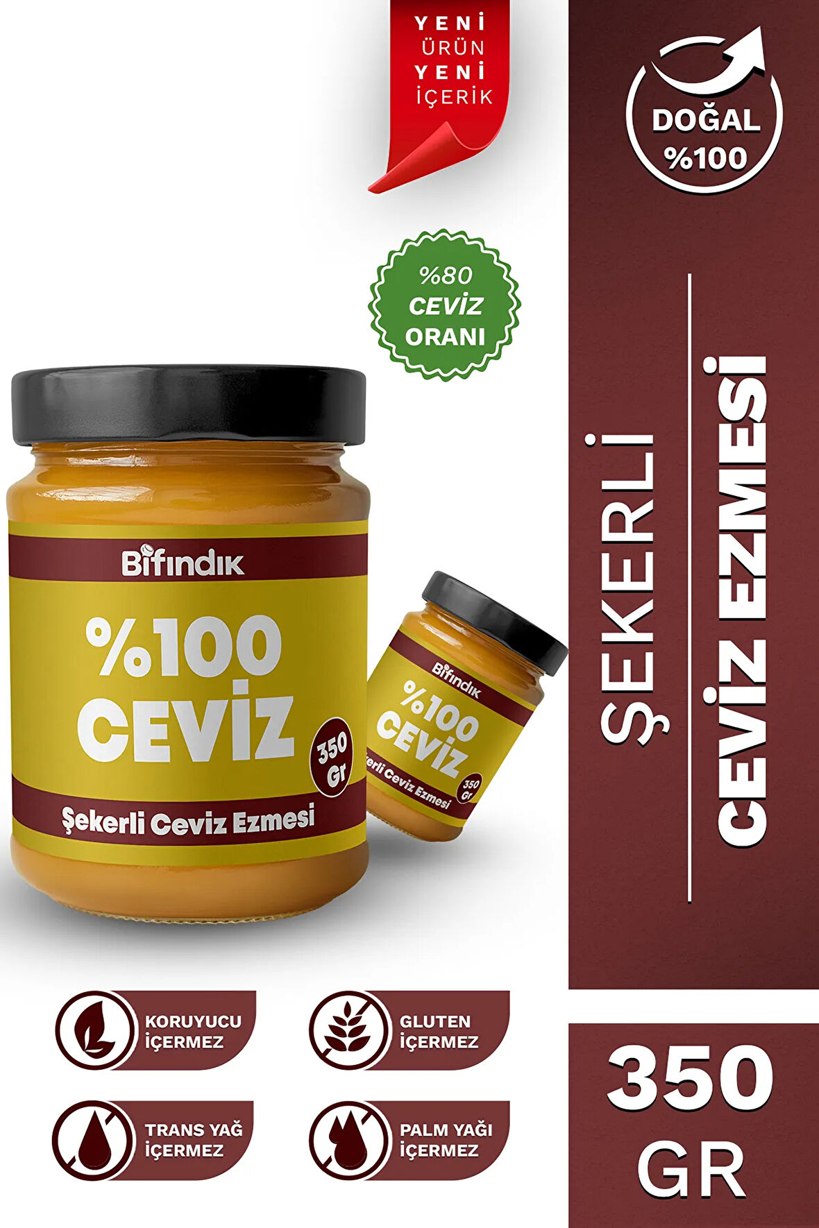 Şekerli Ceviz Ezmesi Taze Çekim Doğal Sürülebilir Kahvaltılık %80 Ceviz Ezmesi 350 gram