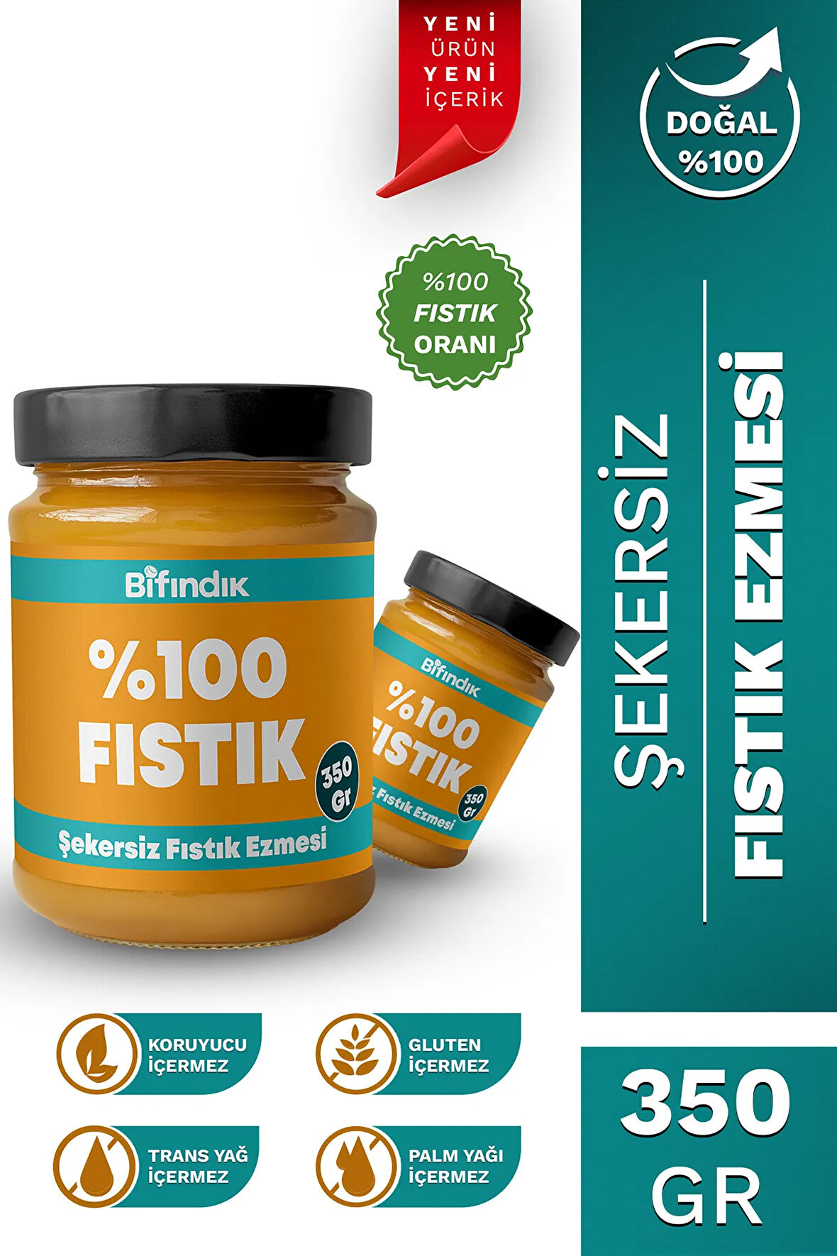 Şekersiz Fıstık Ezmesi Katkısız Taze Çekim Doğal Sürülebilir Kahvaltılık %100 Fıstık Ezmesi 350 gram