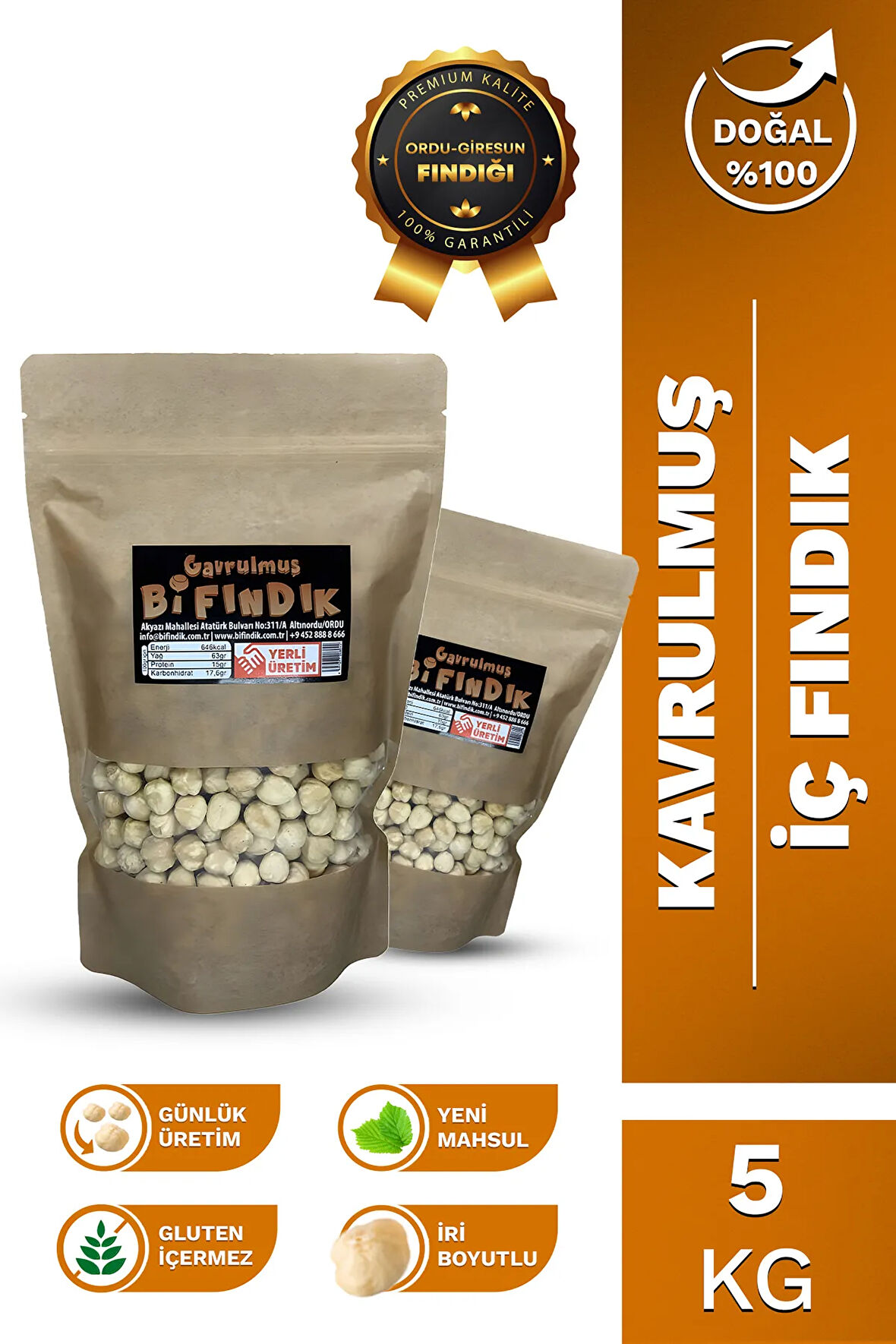 Yeni Sezon 1.Kalite Kavrulmuş İç Fındık Çıtır %100 Taze Lezzetli Kavrulmuş Fındık 5 kg