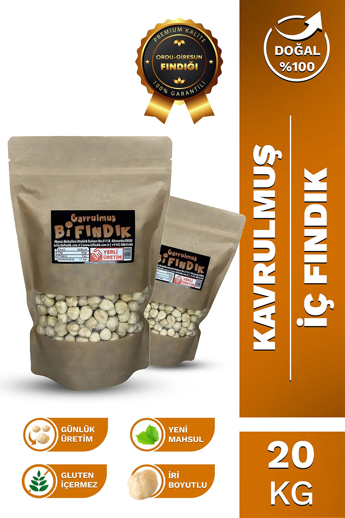 Yeni Sezon 1.Kalite Kavrulmuş İç Fındık Çıtır %100 Taze Lezzetli Kavrulmuş Fındık 20 kg