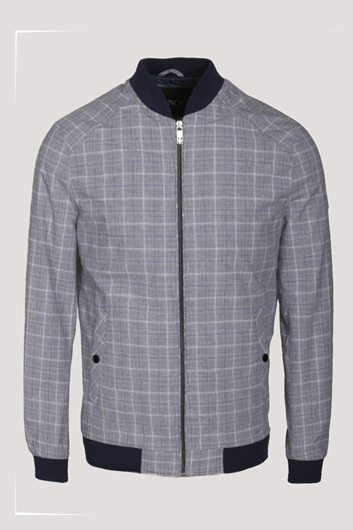 Erkek Bomber Ceket Taş Keten Karışım Slim Fit Ekose Kare Desenli Ribana İnce Astar Ceket NCS JEANS 4984