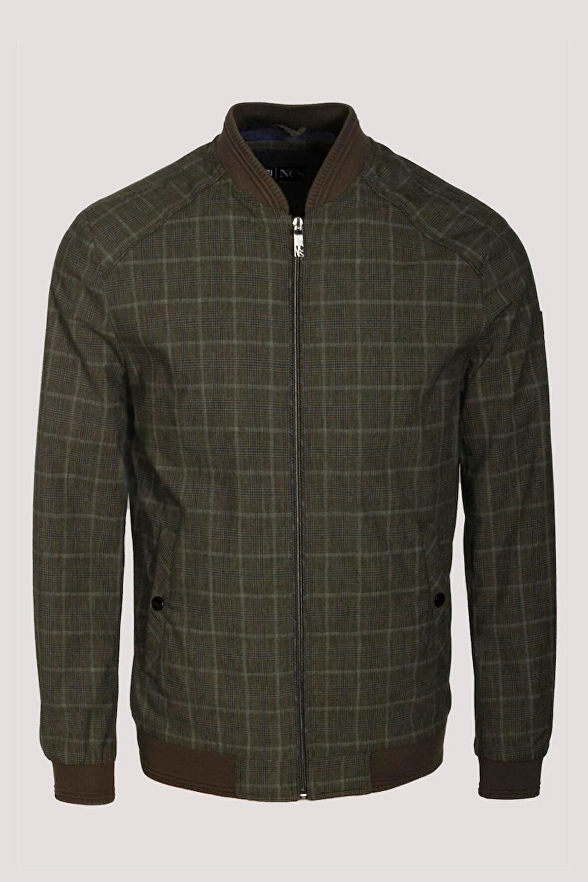 Erkek Bomber Ceket Haki Keten Karışım Slim Fit Ekose Kare Desenli Ribana İnce Astar Ceket NCS JEANS 4984