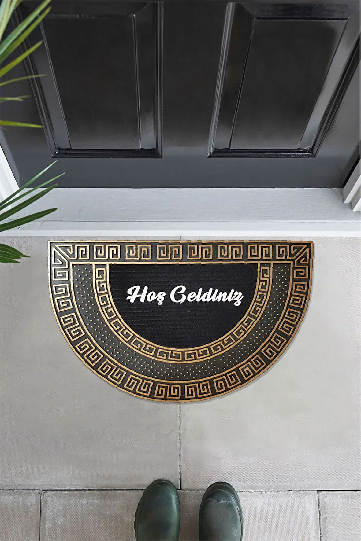 Dış Kapı Önü Paspası Oval Altın Renk Kaymaz Taban Hoş geldiniz yazalı