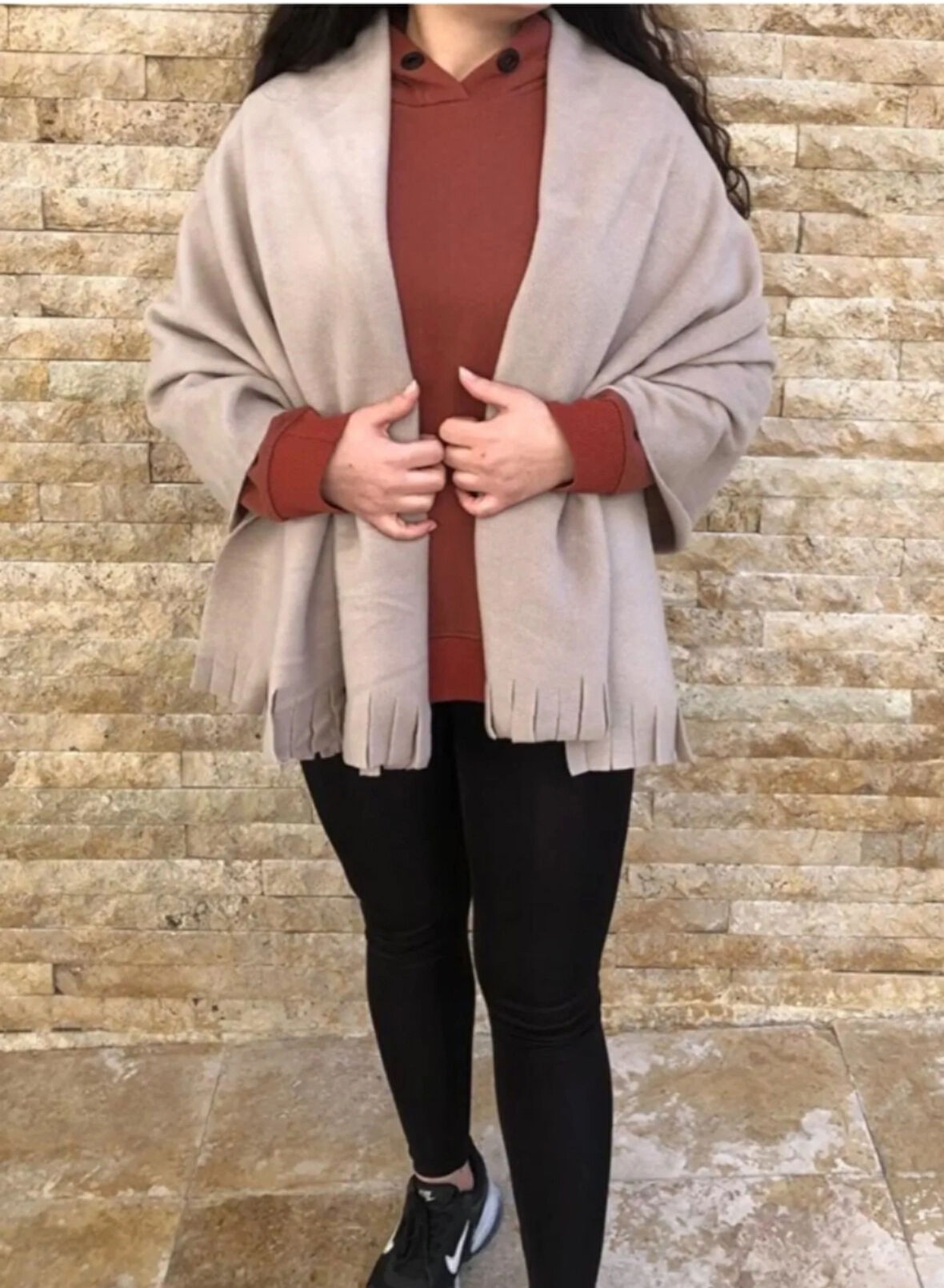 Kadın Polar Şal Polar Panco Fular Vizon 65 X 175