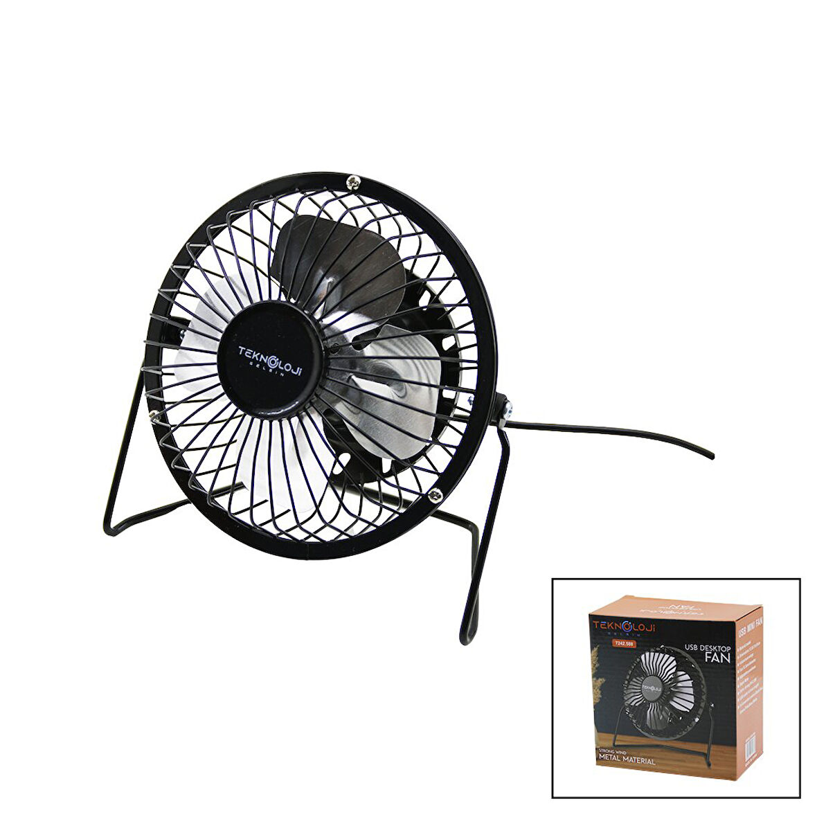 USB - MİNİ FAN METAL KASA - AYAK=360 DERECE MASA ÜSTÜ VANTİLATÖR 4-METAL PERVANE 13.5X11X15CM5V-2.5W (4987)