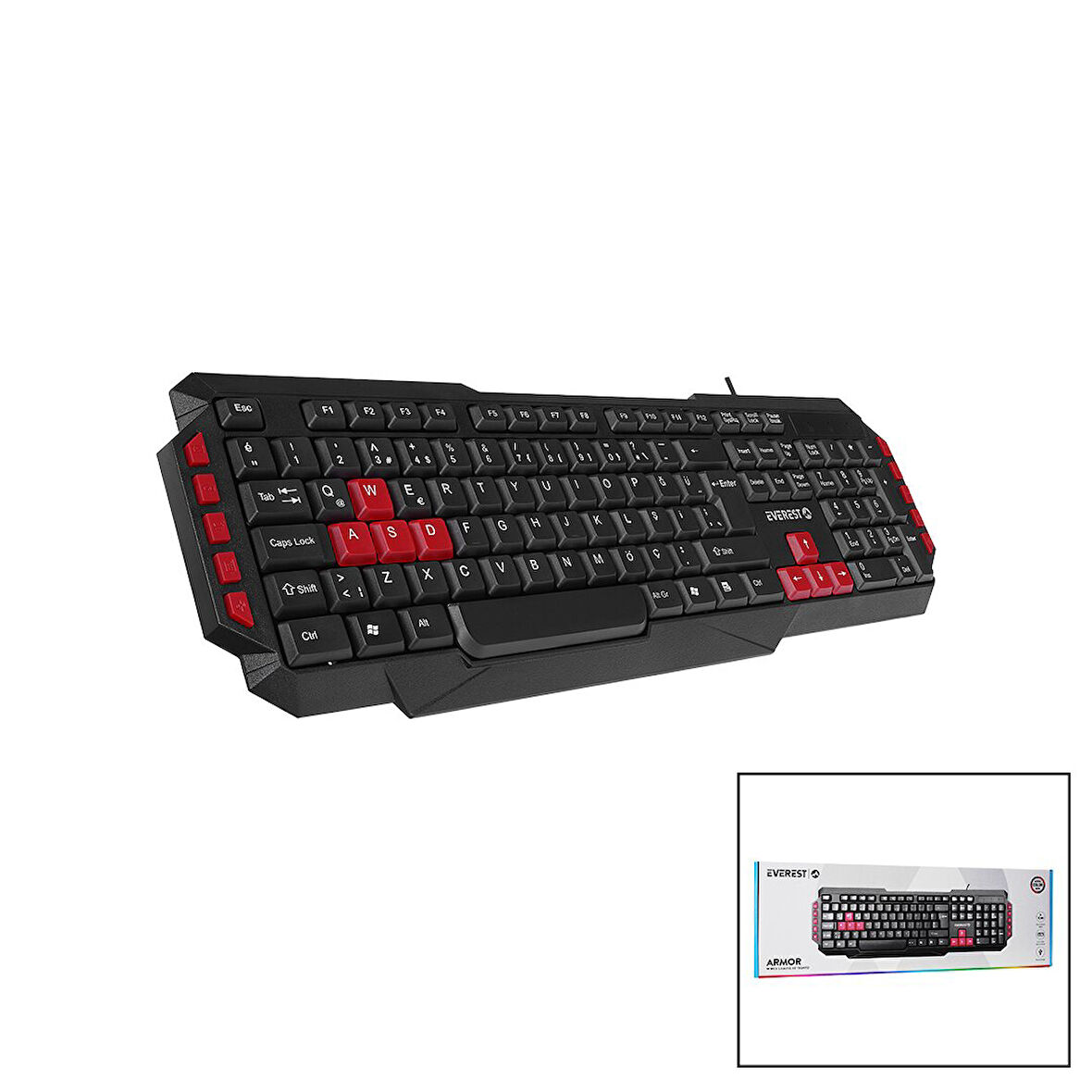 EVEREST KB-G7-ARMOR  USB KABLOLU  OYUNCU KLAVYE  RENKLİ OYUN TUŞLARI - MULTİMEDYA TUŞLARI   150CM (4987)