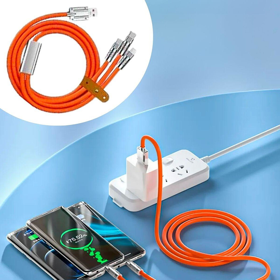 3 Şarj Aleti 1 Arada Çinko Alaşım Hızlı Şarj Kablosu Turuncu (4987)