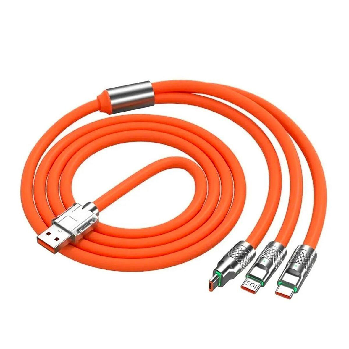 3 in 1 Type-C + Micro Usb + Lightning Hızlı Şarj Kablosu Silikon Kablo 1 Metre Opp Ambalaj (4987)