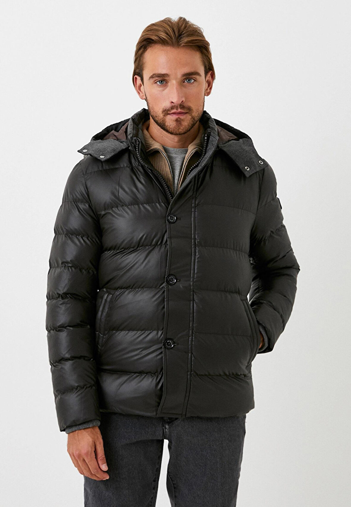 Erkek Mont Şişme Kahve Kapüşon Detay Rüzgar ve Su İtici Nefes Alabilen Slim Fit NCS JEANS 4989