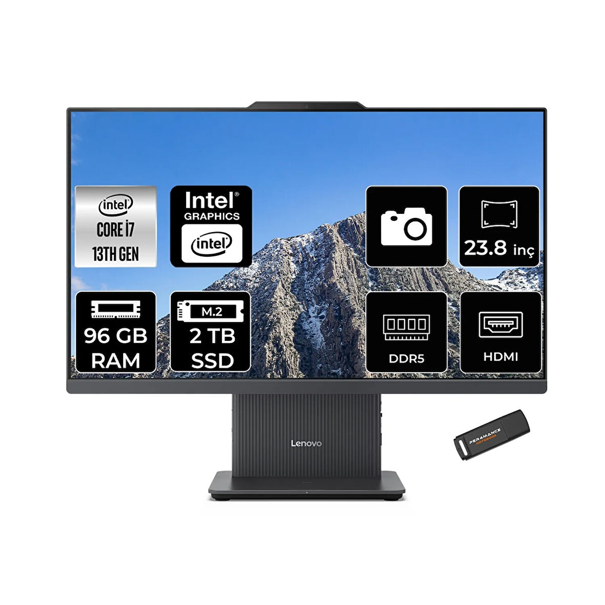 Lenovo IdeaCentre 24IRH9 i7 13620H 96GB DDR5 1TB SSD 23.8" FHD IPS FDOS Siyah All in One PC & PER4