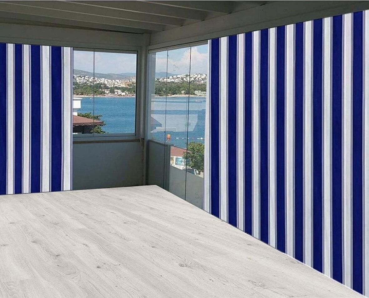 Ceylan Home Balkon Perdesi Mavi Kalın Çizgili 450x250