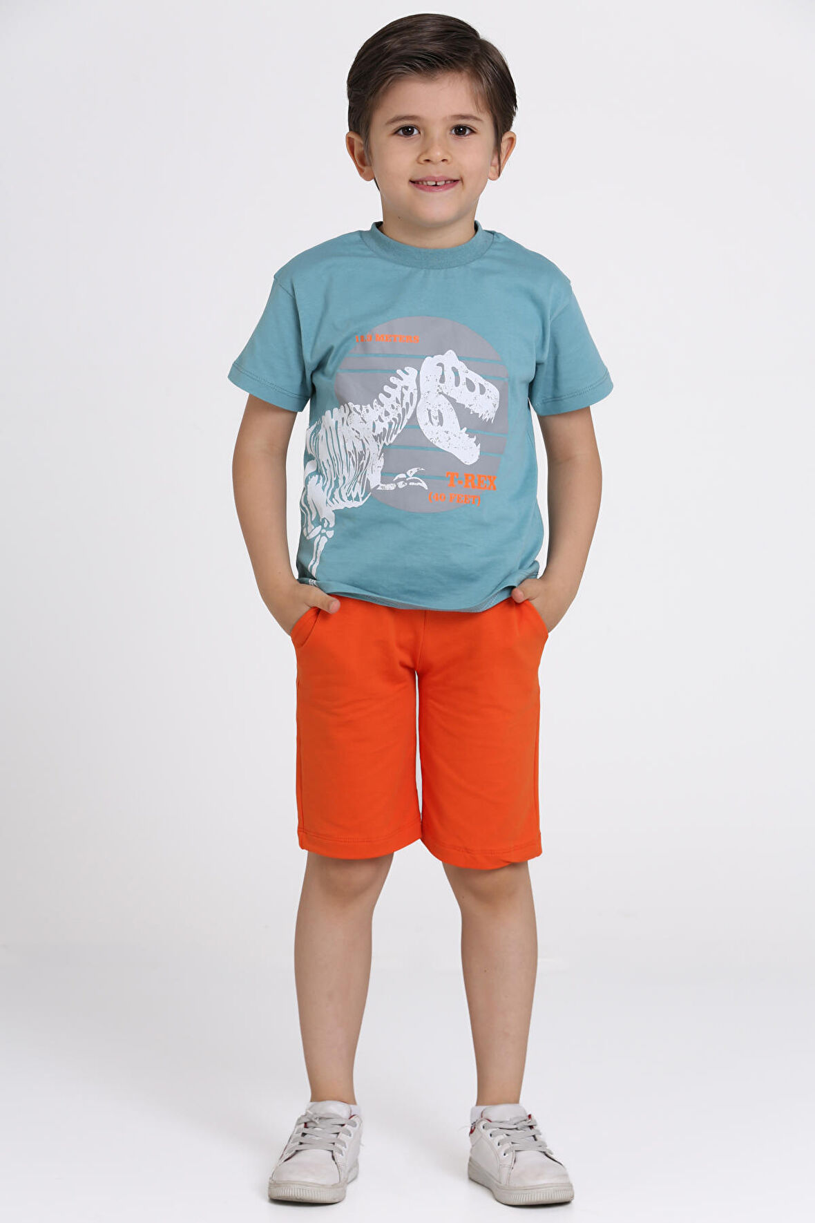 Mavi T-Rex Baskılı 5-9 Yaş Takım - 81405-1