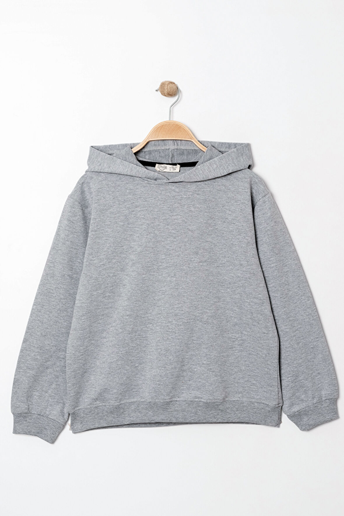 Erkek Çocuk Gri Kapüşonlu Basic 5-13 Yaş Sweatshirt- 3537-3