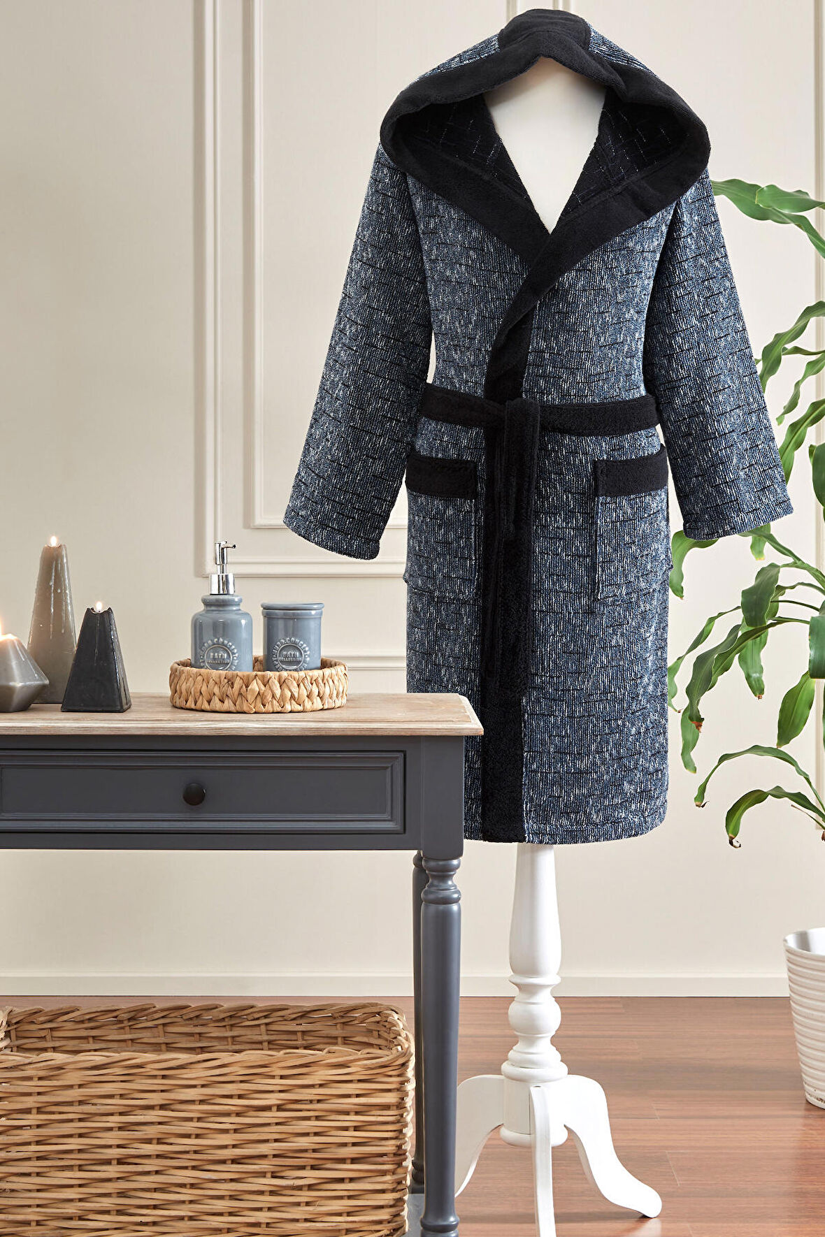 Özdilek Modra Maskülen Kapüşonlu Bornoz L - Siyah