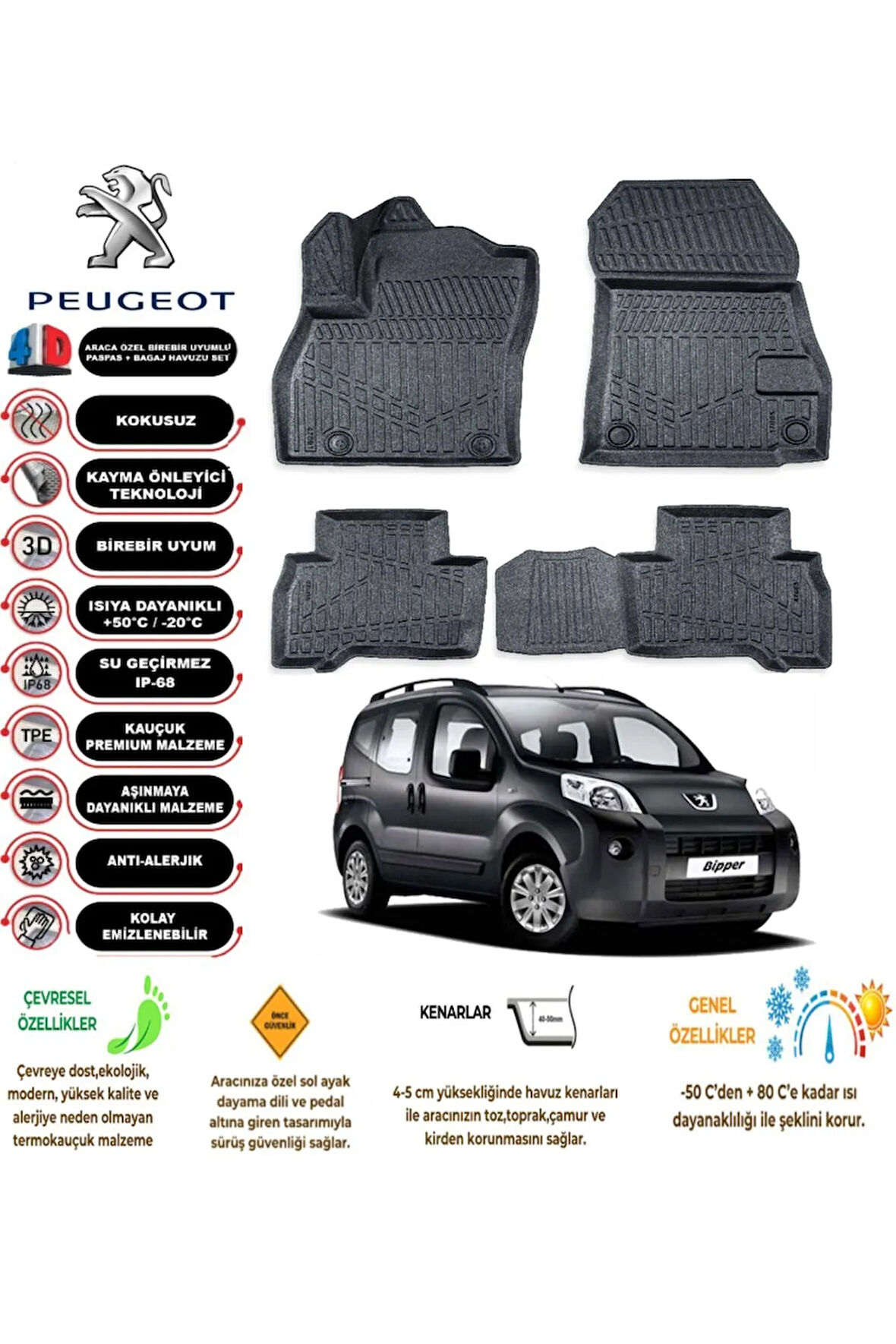  PEUGEOT BİPPER 2016 4D Havuzlu Paspas 