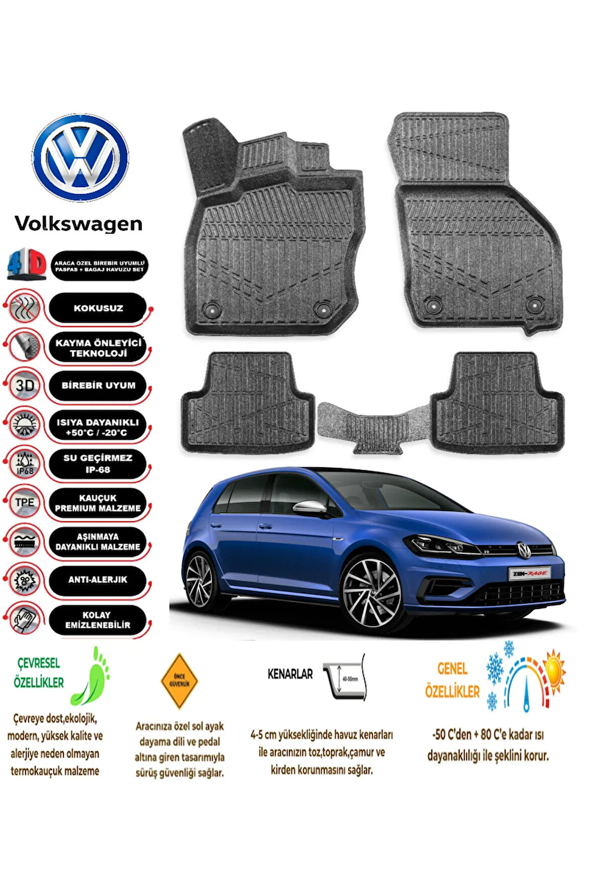  Volkswagen Golf 7 2019 4D Havuzlu Paspas 