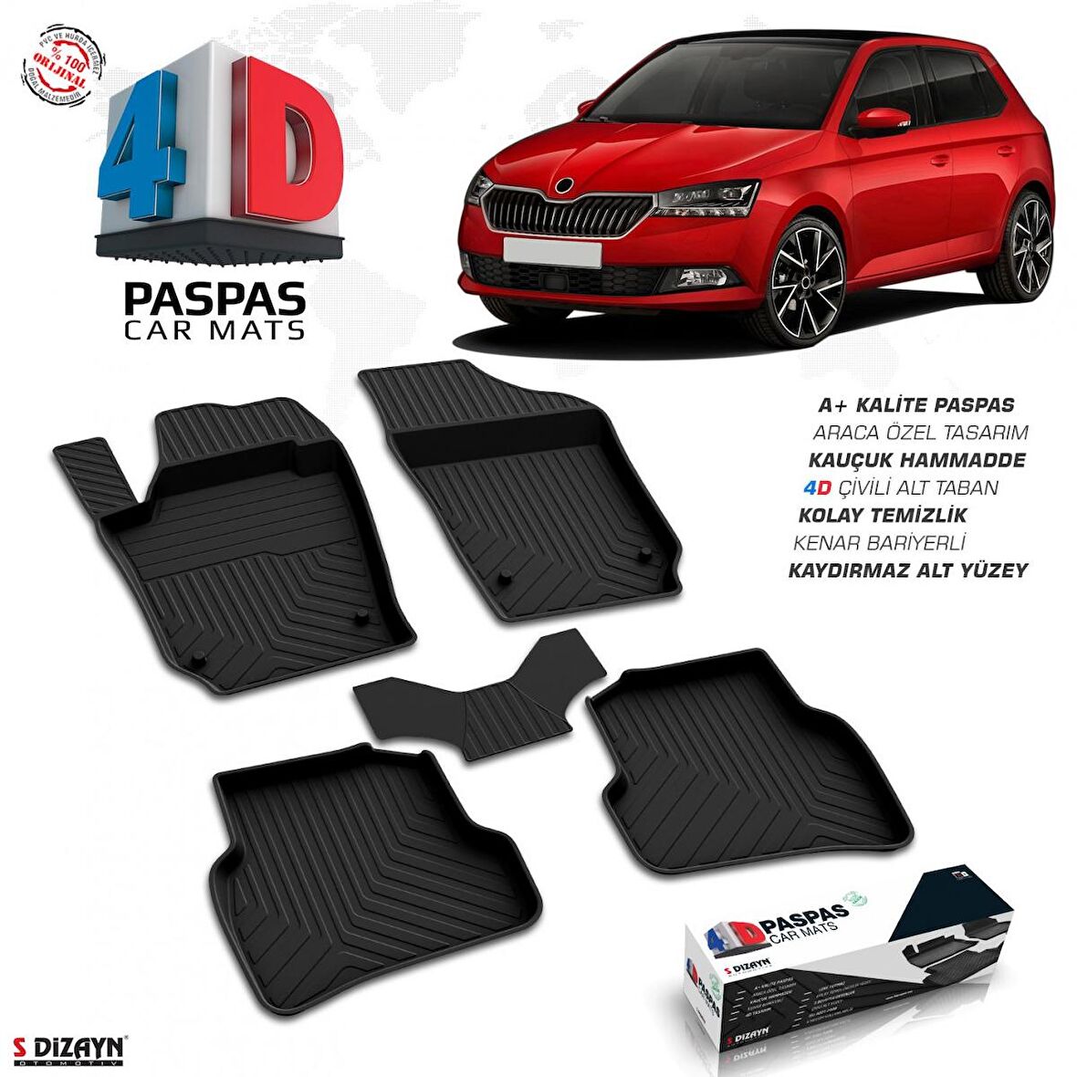 S-Dizayn Skoda Fabia 4D Havuzlu Paspas 2018-2021 A+Kalite