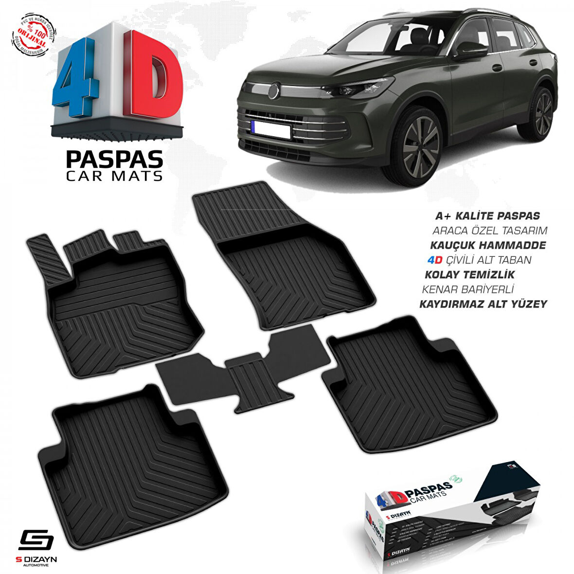 S-Dizayn VW Tiguan 3 4D Havuzlu Paspas 2024 Üzeri A+ Kalite