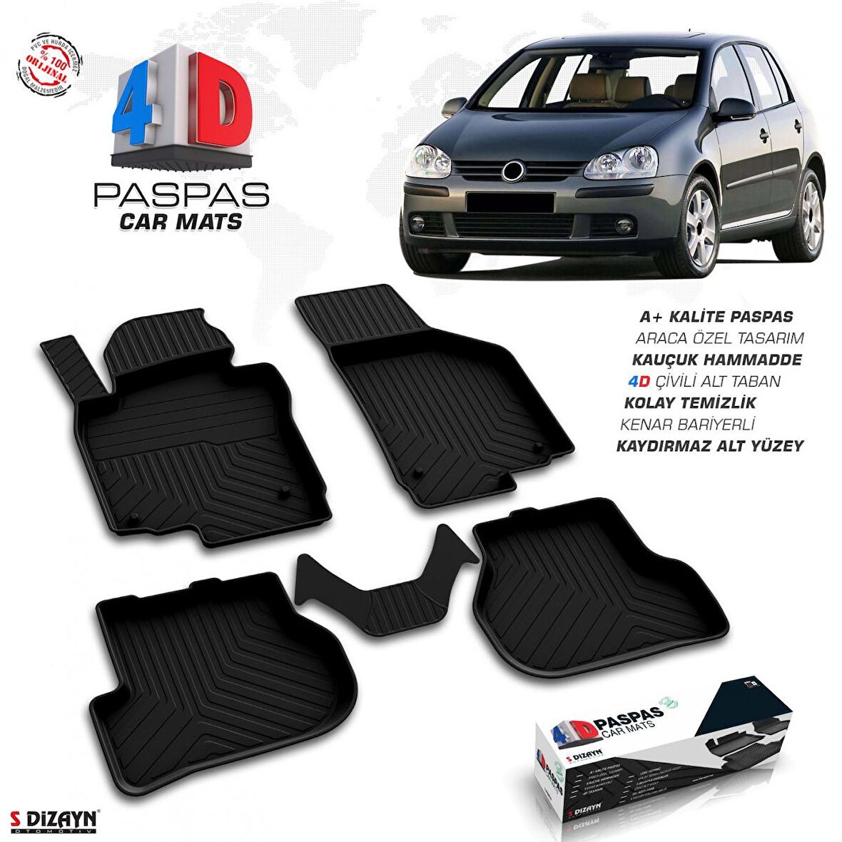 VW Golf 5 4D Havuzlu Paspas 2004 ve Üzeri A+Kalite