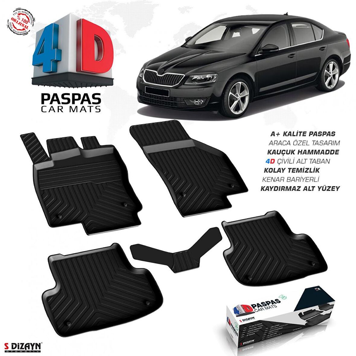 Skoda Octavia A7 4D Havuzlu Paspas  2013 ve Üzeri A+Kalite