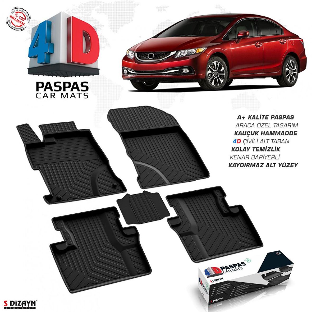 Honda Civic SD 4D Havuzlu Paspas 2012-2016 A+Kalite