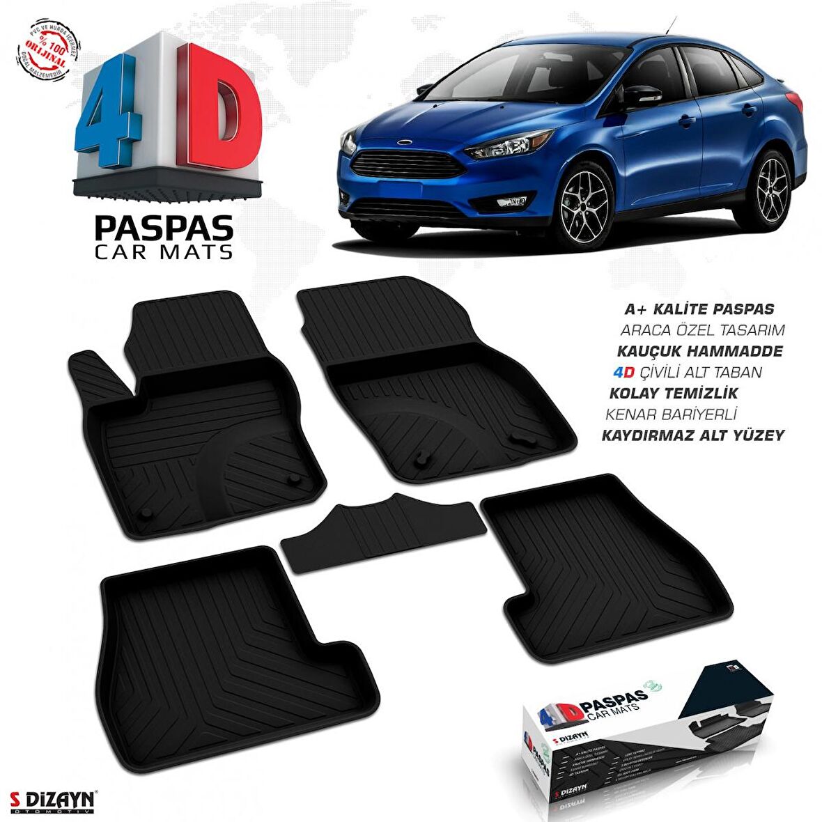 Ford Focus 3 Makyajlı SD 4D Havuzlu Paspas 2015-2018 A+Kalite