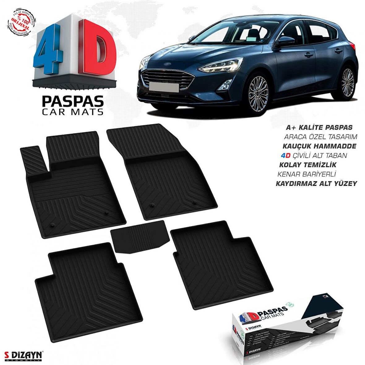 Ford Focus 4 HB 4D Havuzlu Paspas 2018 ve Üzeri A+Kalite