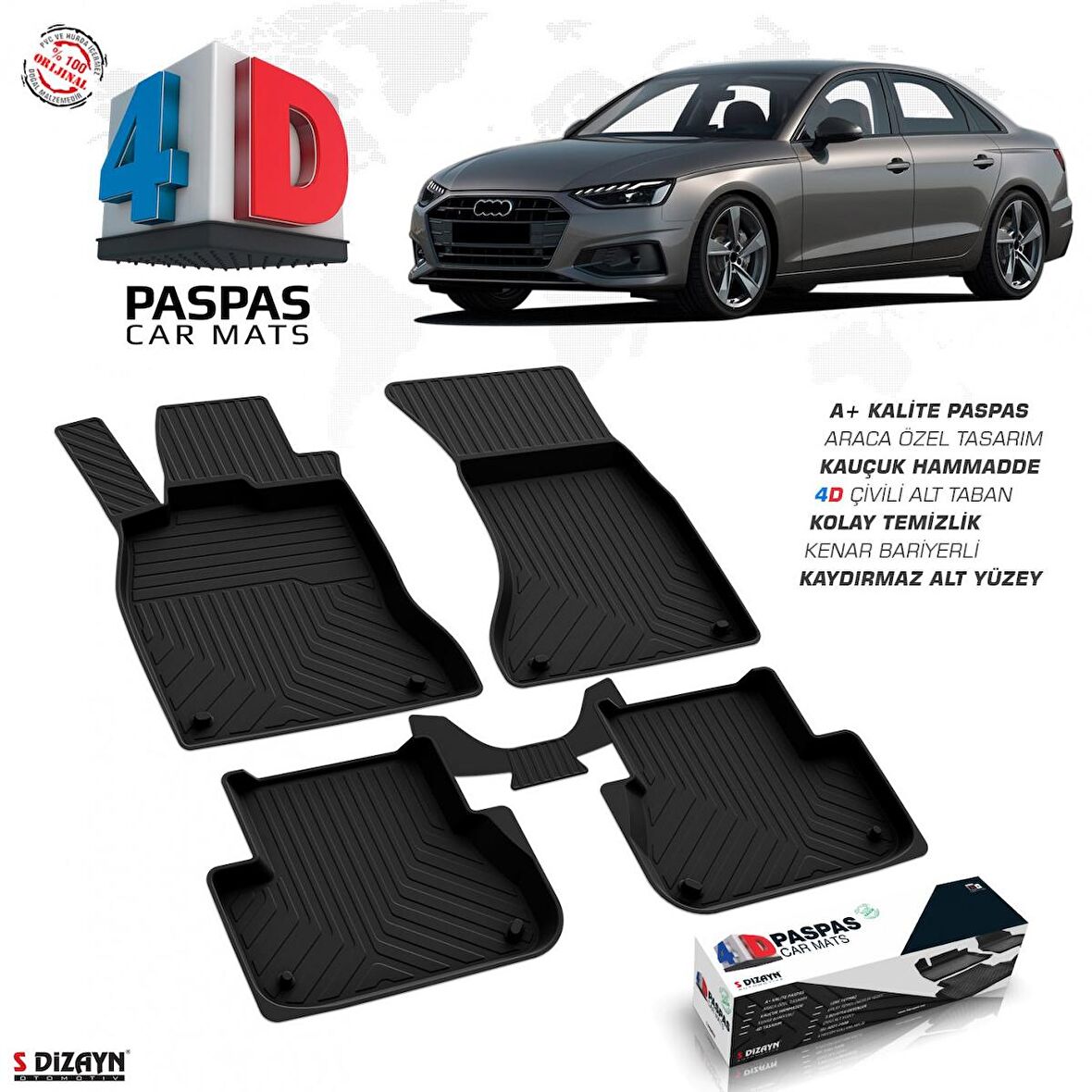 S-Dizayn Audi A4 B10 4D Havuzlu Paspas 2019 Üzeri A+Kalite