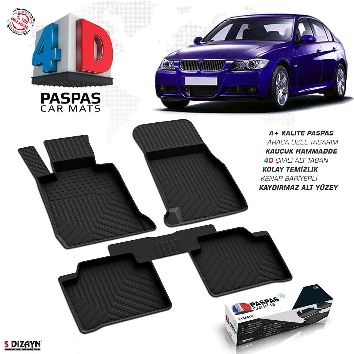 Bmw 3 Serisi E90 4D Havuzlu Paspas 2005-2012 A+Kalite