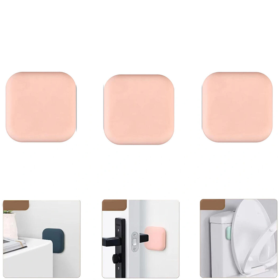 Microcase Darbe Önleyici Yapışkanlı Silikon Kapı Kolu Stoperi Tamponu Kare Tasarım - PEMBE AL5004 3 Adet