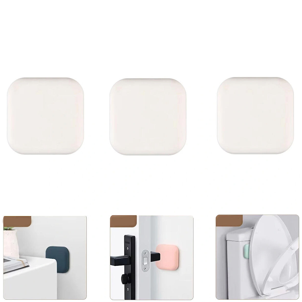 Microcase Darbe Önleyici Yapışkanlı Silikon Kapı Kolu Stoperi Tamponu Kare Tasarım - BEYAZ AL5004 3 Adet