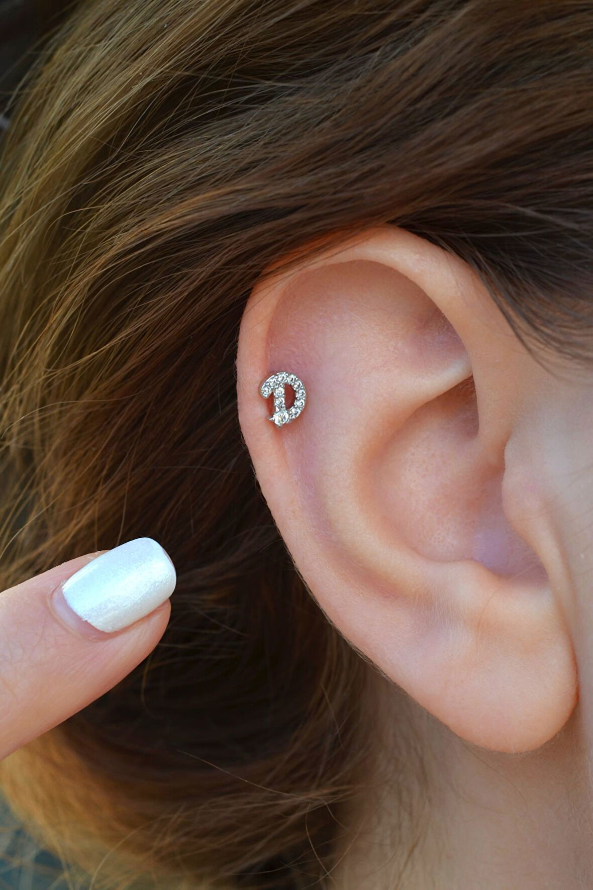 D Harfi Piercing Gümüş Renkli Harf Piercing D