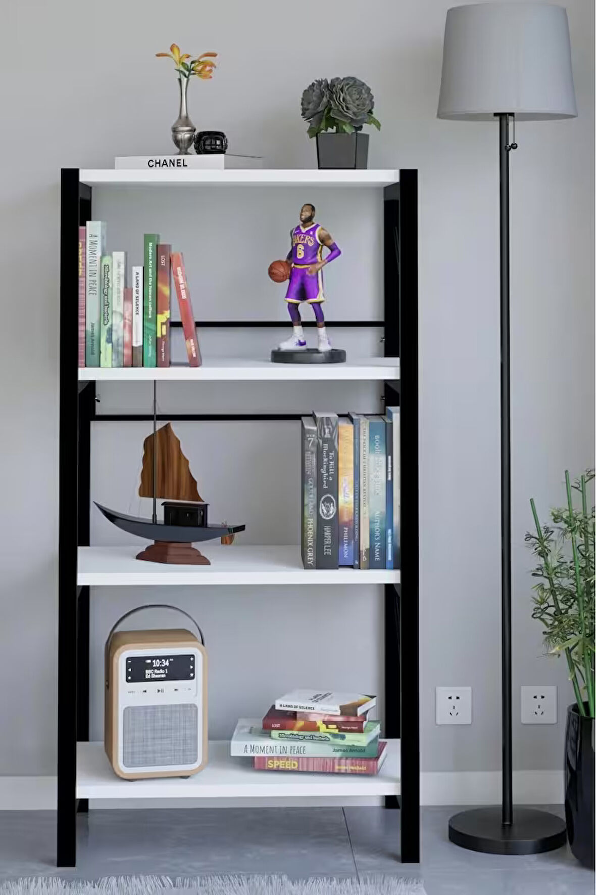 4 Katlı Metal Gövdeli Kitaplık Raf – Dayanıklı Çok Amaçlı Düzenleyici, Modern Kitaplık, Ofis ve Ev Dekor Rafı, 56x30x115 cm