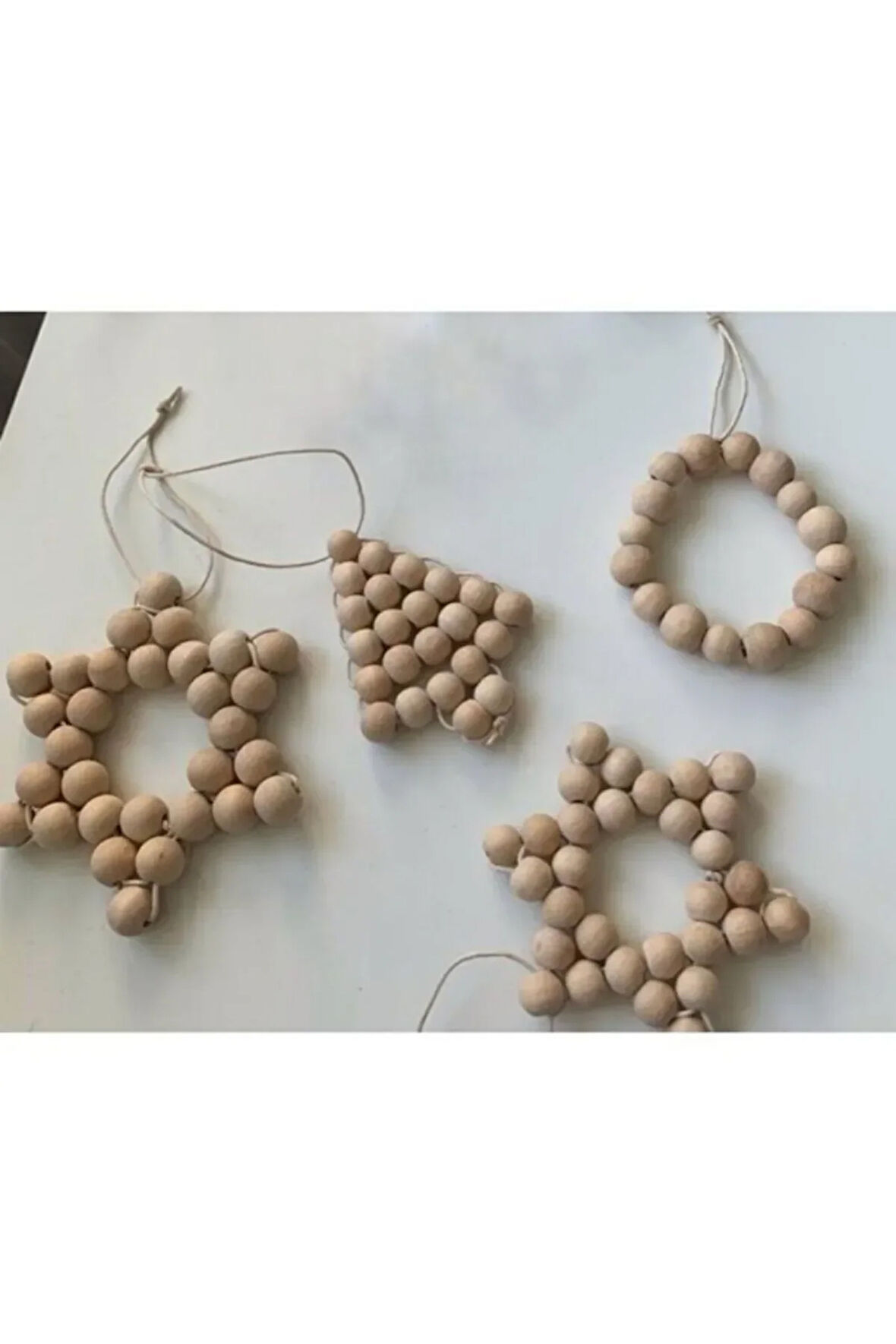 Ahşap Boncuk Yıldız Ağaç dekoratif 4'lü set