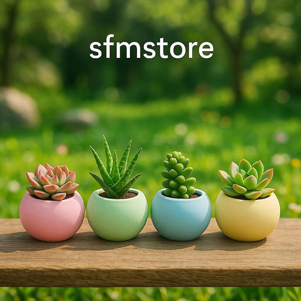 4 LÜ RENKLİ Desenli Seramik Saksıda Yapay Sukulent 8x7,5 cm Dekoratif Masa Üstü Kalemlik Saksı Seti