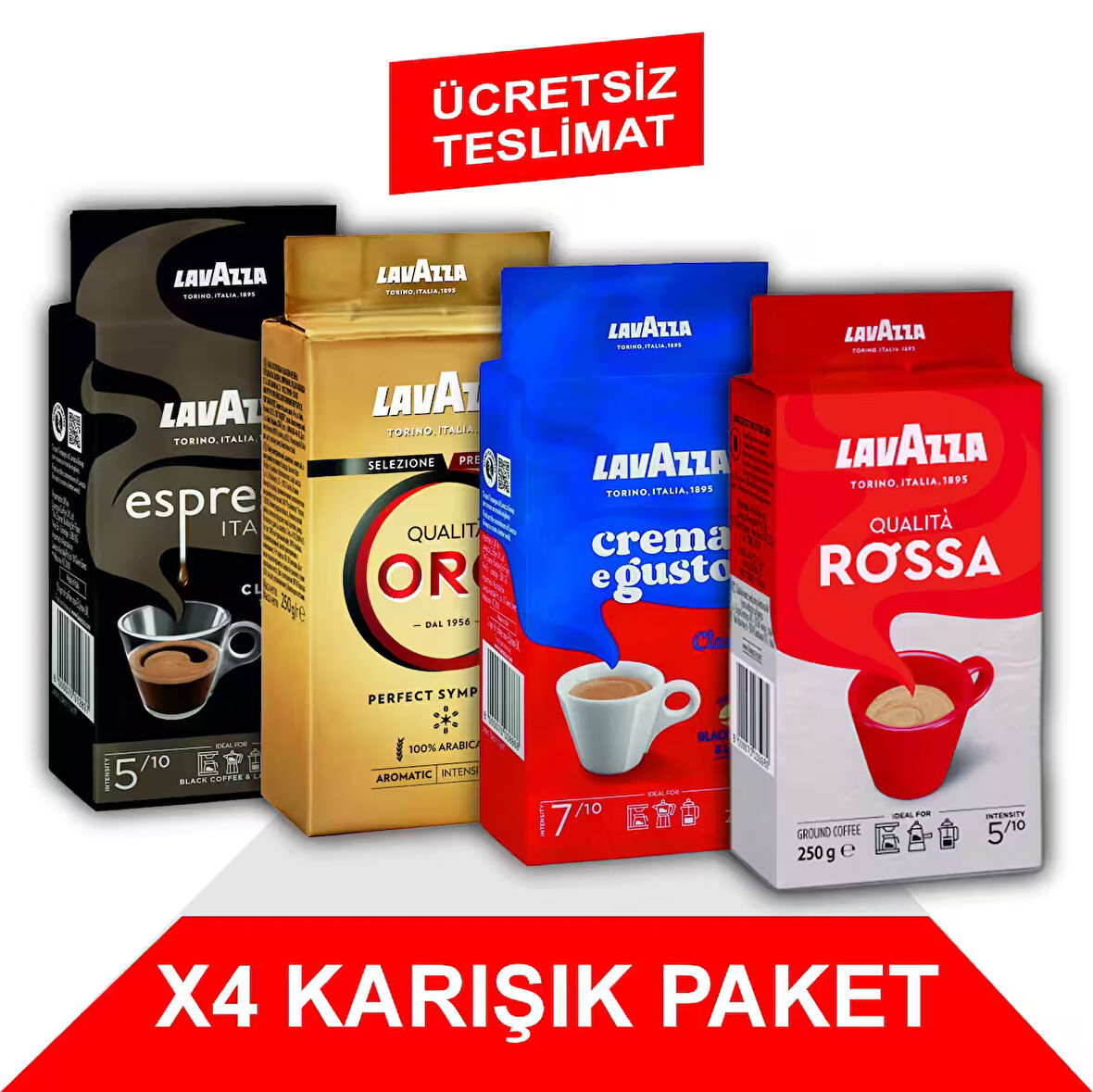 Espresso Classico Italiano + Qualità Oro + Crema e Gusto + Qualità Rossa  Filtre Kahve (250gr) 4'Lü Paket