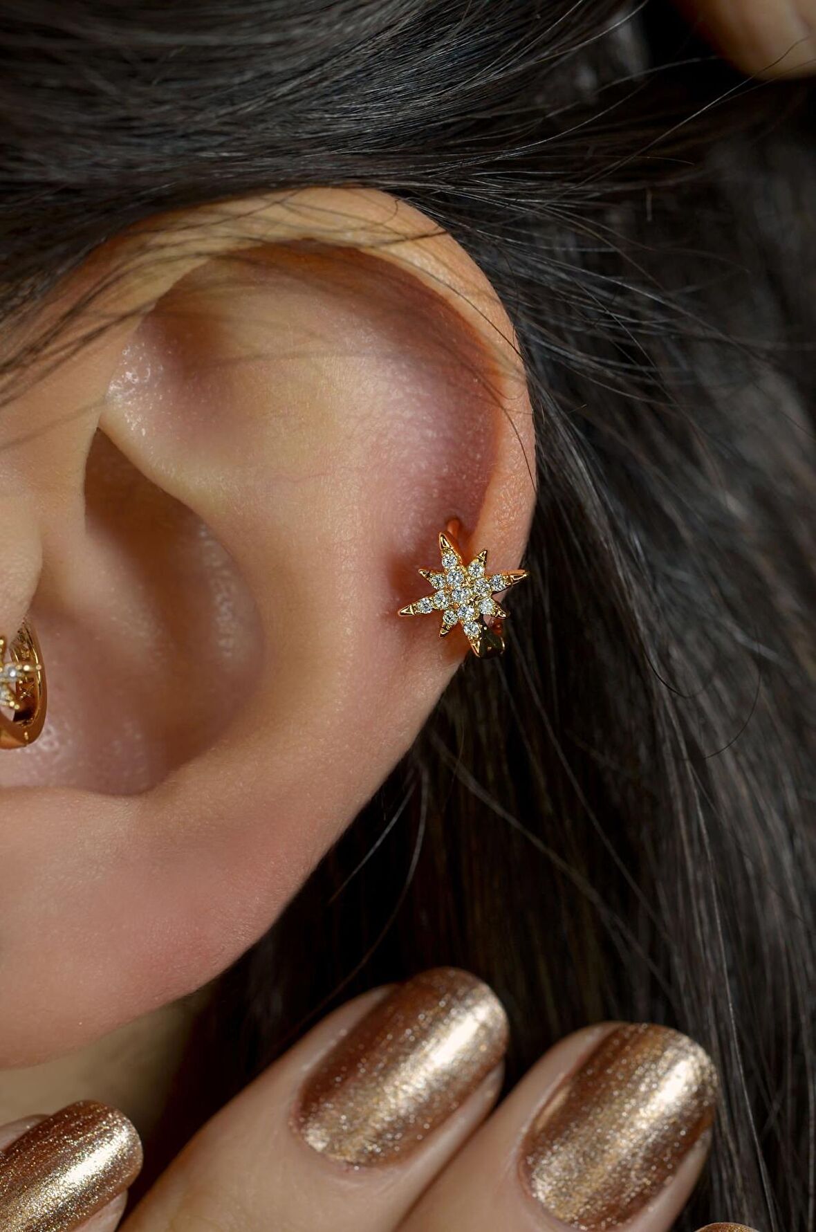 Kuzey Yıldızı Halka Tragus Piercing Helix Kıkırdak Üst Lob