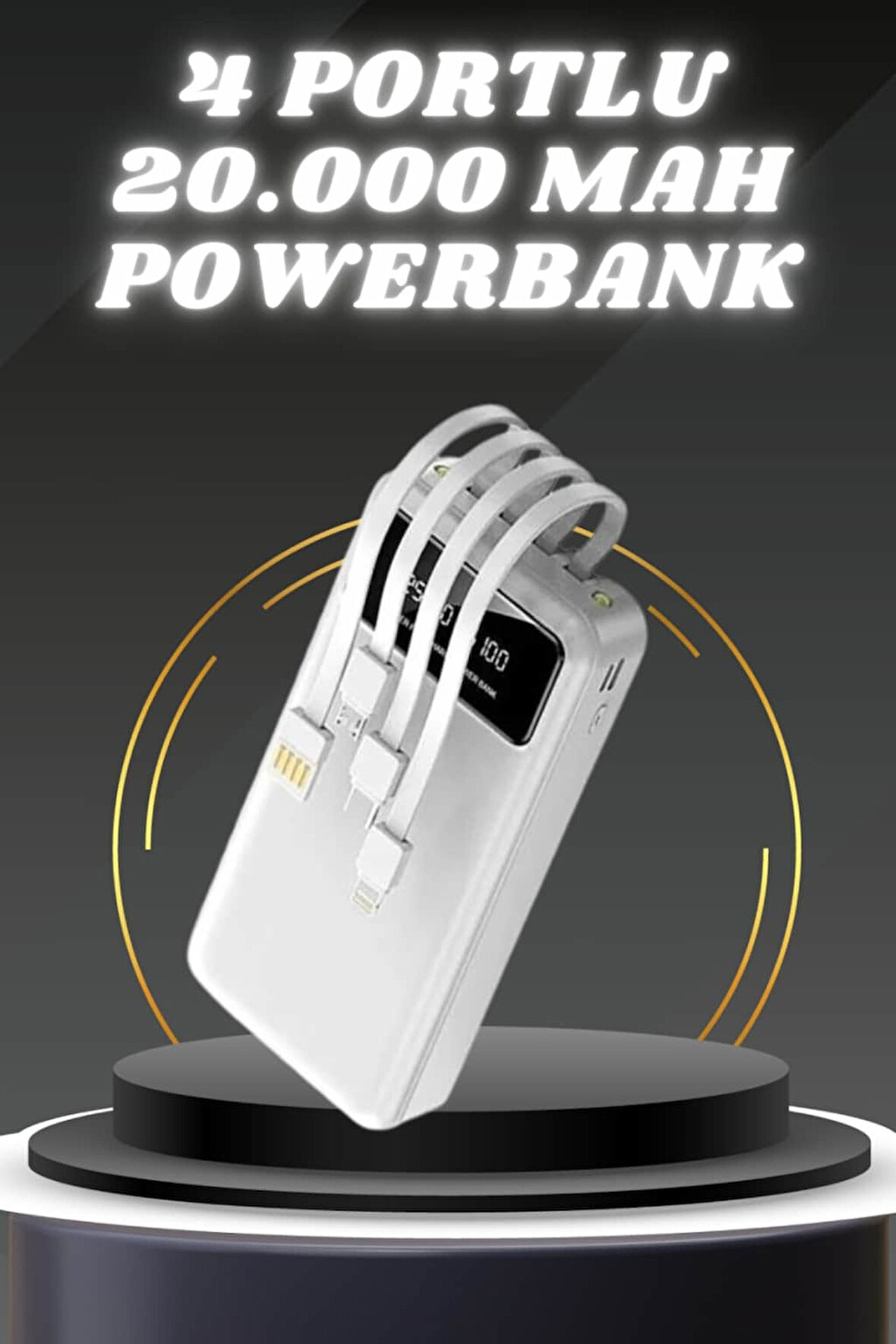Dijital Ekranlı 20.000 mAh Powerbank 4 Çıkışlı Yüksek Kapasiteli