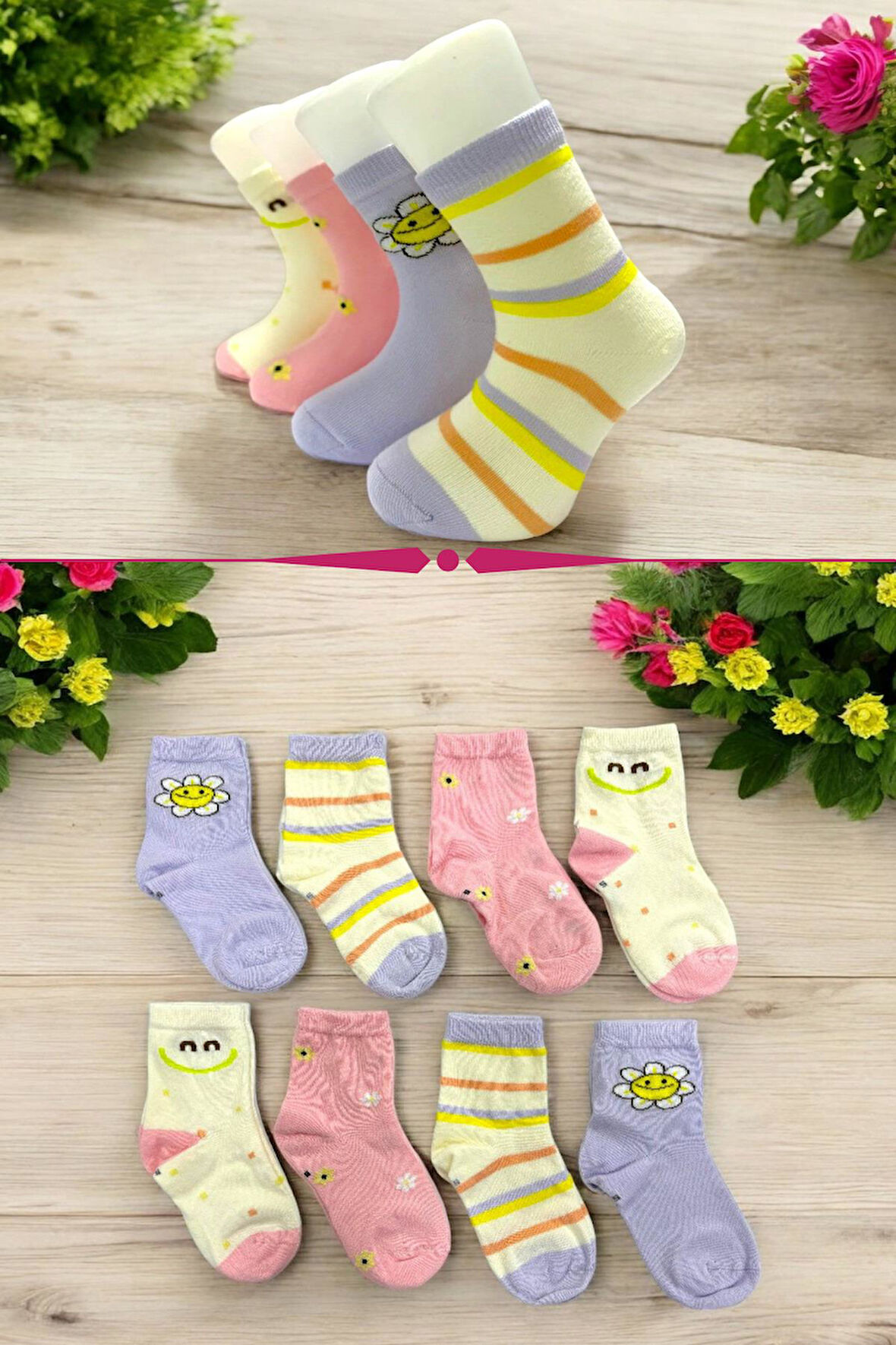 8 Çift Burun Çiçek Desenli Kız Çocuk Soket