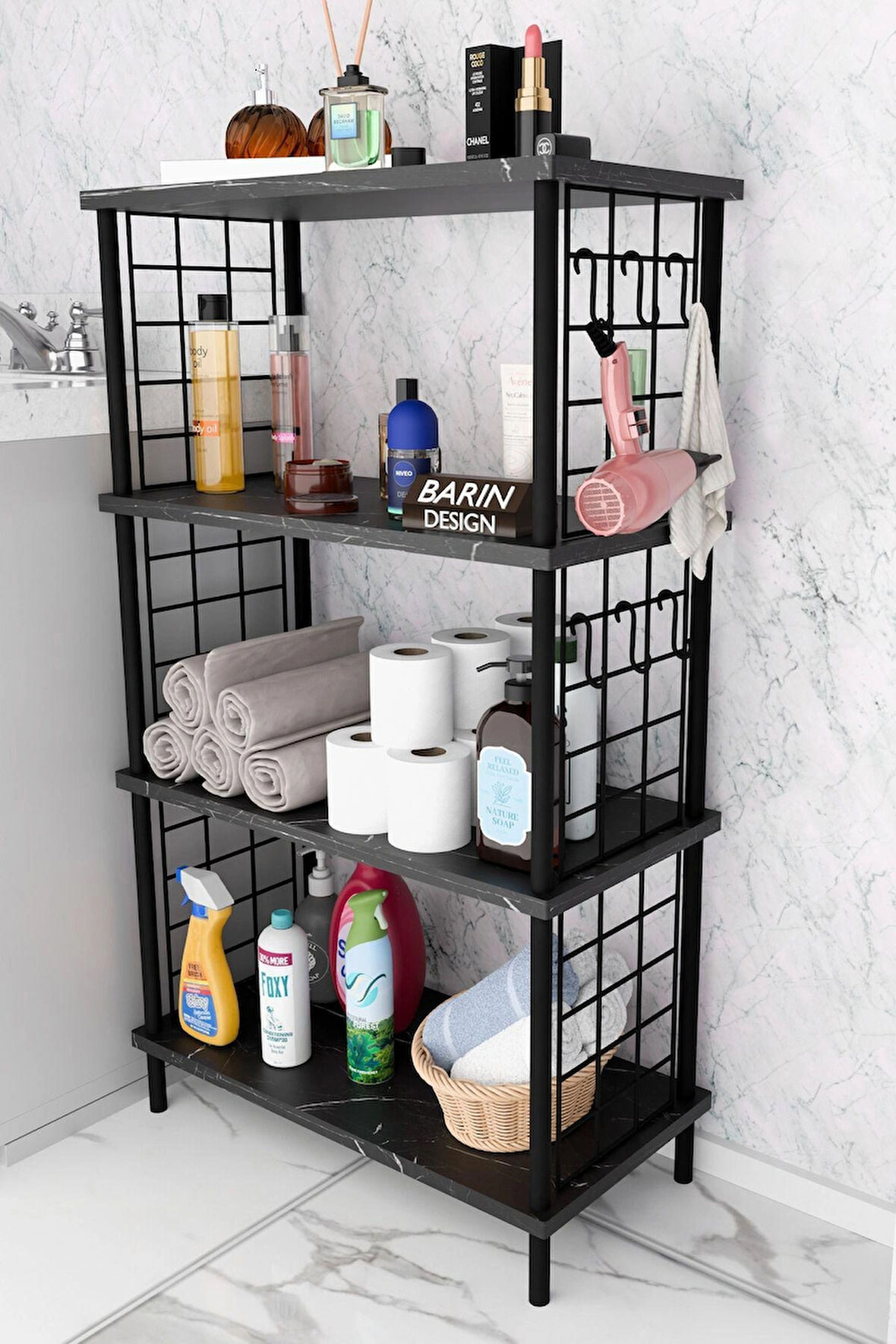  Çevir Kur Kolay Kurulum 4 Katlı Banyo Rafı | Metal Telli Çok Amaçlı Organizer Dolap Stand Raf
