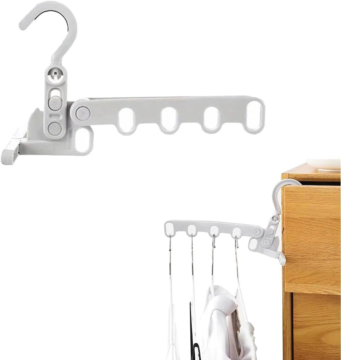 Microcase Sert ABS Plastik Katlanabilir 5 Kancalı Takı Eşya Çanta Şapka Kıyafet Askısı 1 Adet - AL4992 Gri