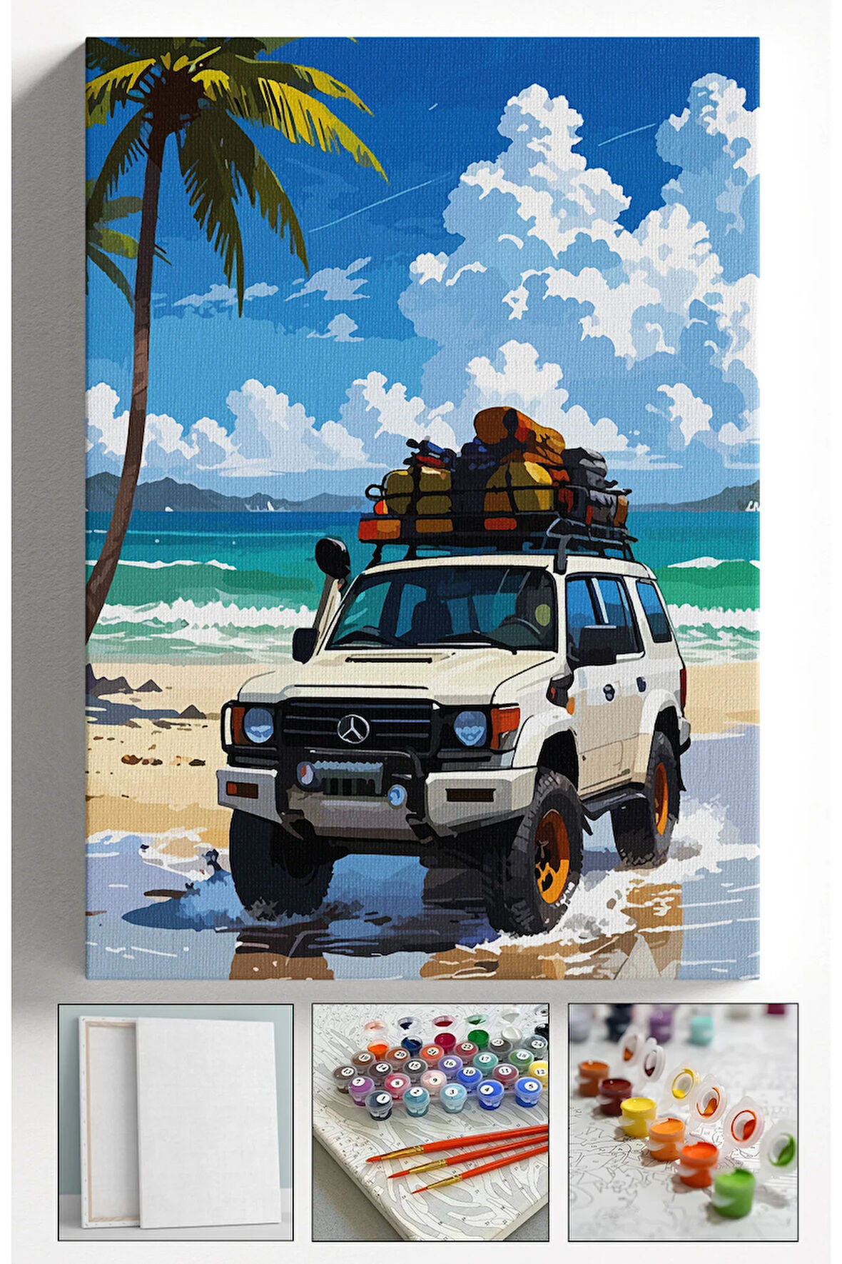 Sayılarla Boyama Çerçeveli Hobi Seti Numaralı Tuval Fırça Boya Dahil Kasnaklı 4x4 OFROAD 40X50 Cm